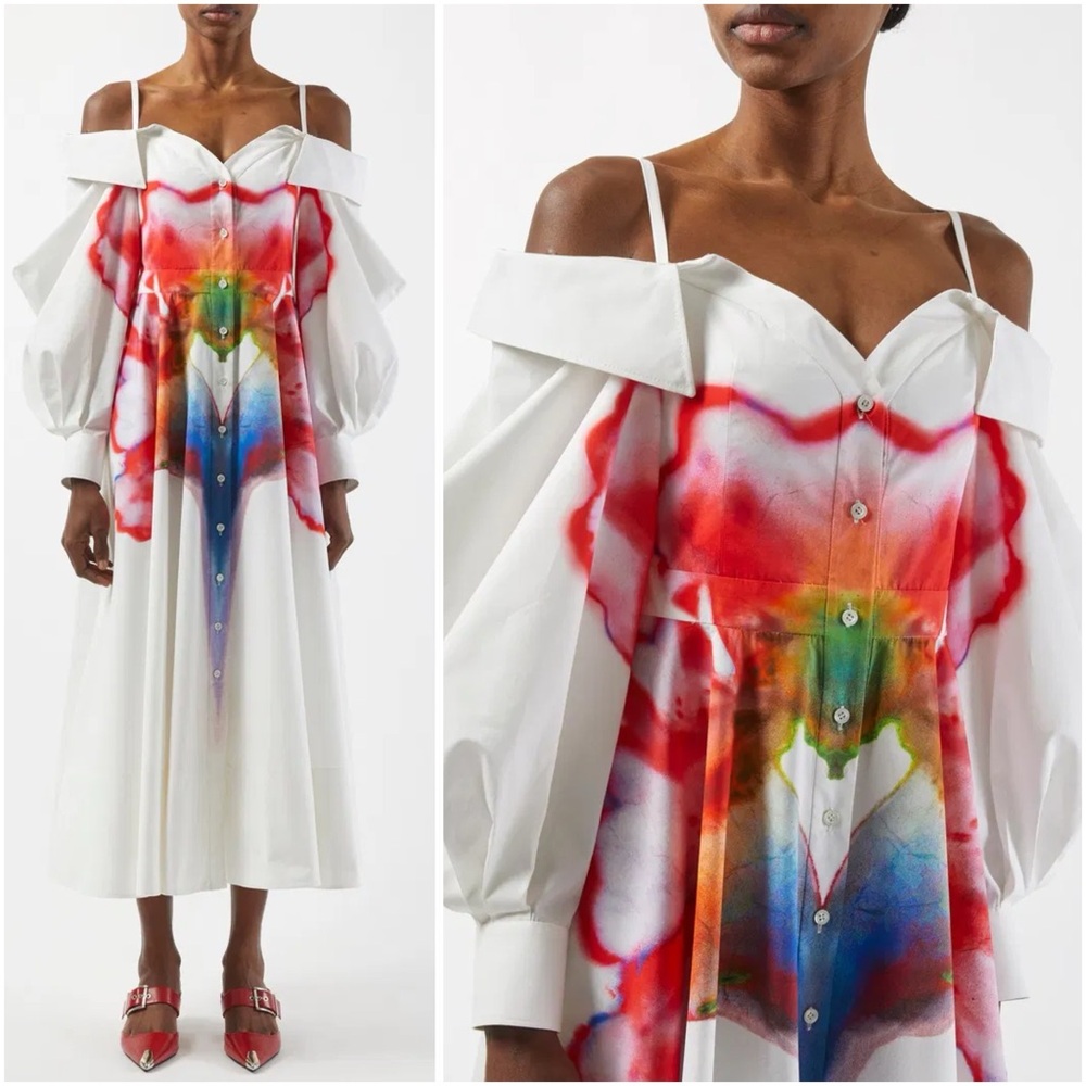 NWT ALEXANDER MCQUEEN Solarised Flower Print Midi Dress $4,600 42